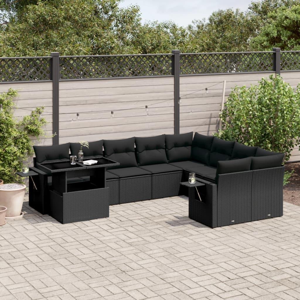 Sofasæt til haven 10 dele med hynder polyrattan sort billede