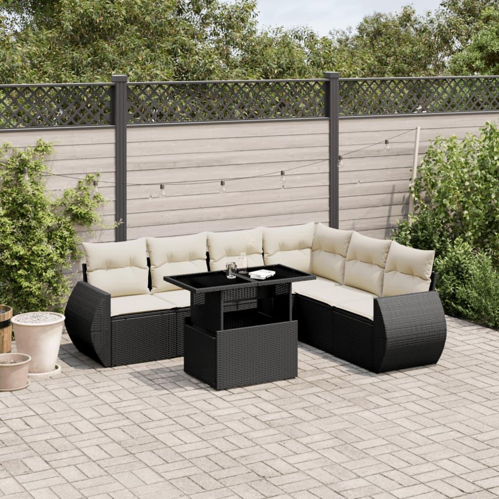 Sofasæt til haven 7 dele med hynder polyrattan sort