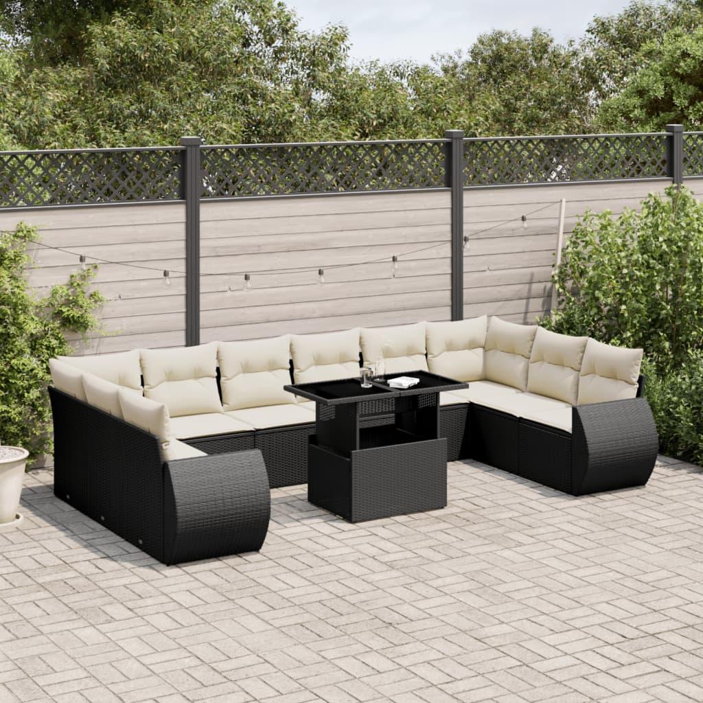Sofasæt til haven 11 dele med hynder polyrattan sort