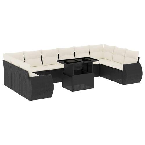 Sofasæt til haven 11 dele med hynder polyrattan sort