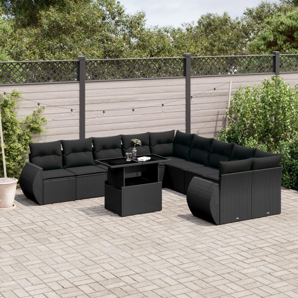 Sofasæt til haven 11 dele med hynder polyrattan sort