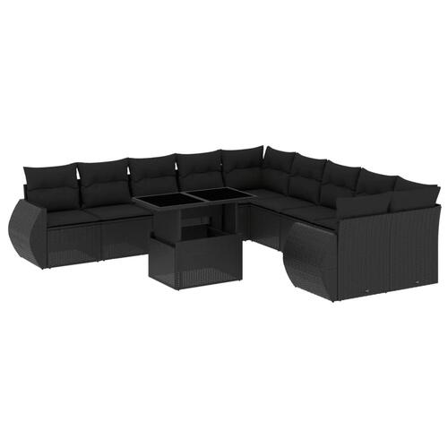 Sofasæt til haven 11 dele med hynder polyrattan sort