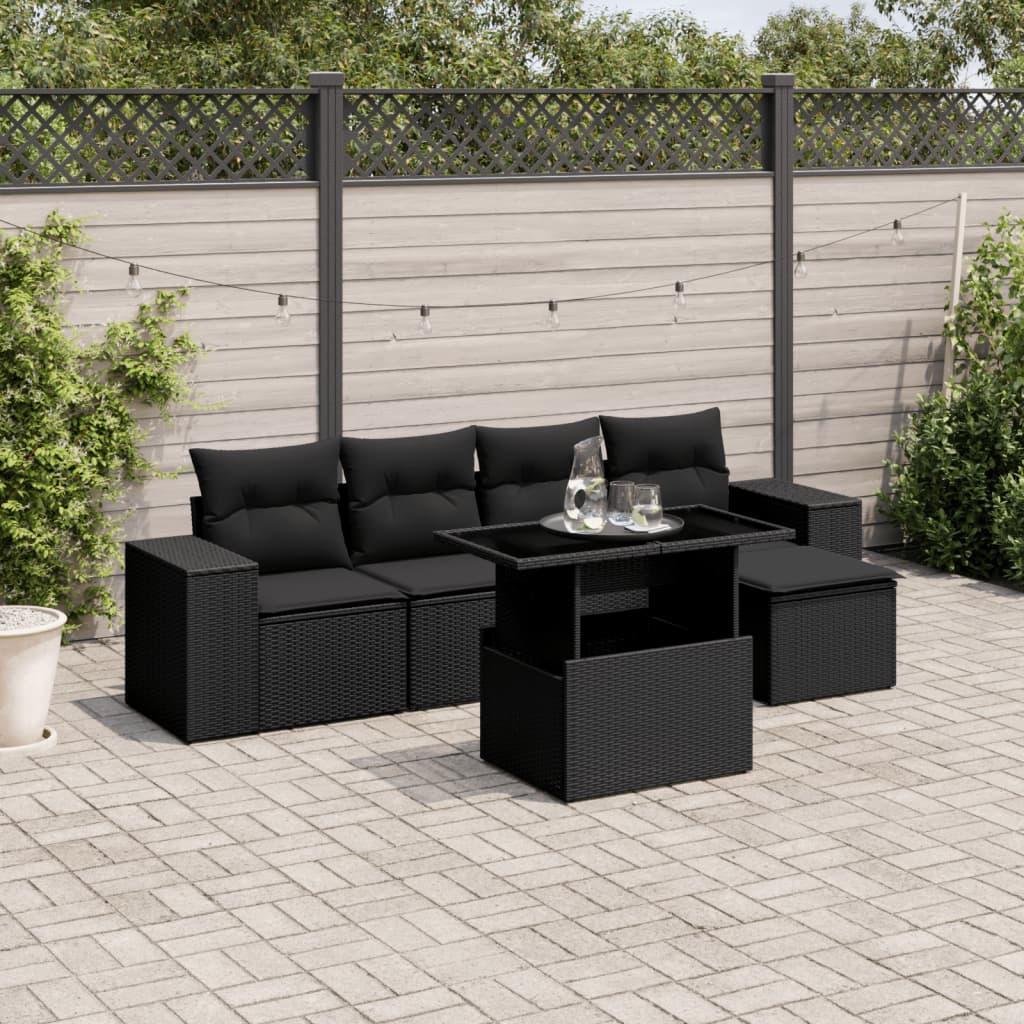 Sofasæt til haven 6 dele med hynder polyrattan sort
