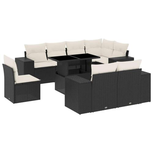 Sofasæt til haven 9 dele med hynder polyrattan sort