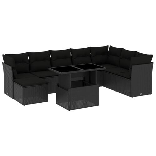 Sofasæt til haven 9 dele med hynder polyrattan sort
