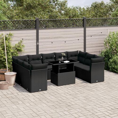 Sofasæt til haven 10 dele med hynder polyrattan sort
