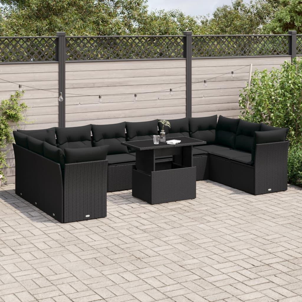 Sofasæt til haven 11 dele med hynder polyrattan sort
