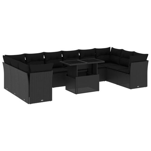 Sofasæt til haven 11 dele med hynder polyrattan sort