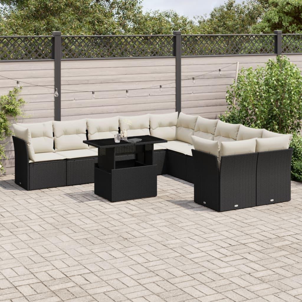 Havesofasæt i polyrattan - 11 dele med hynder, sort