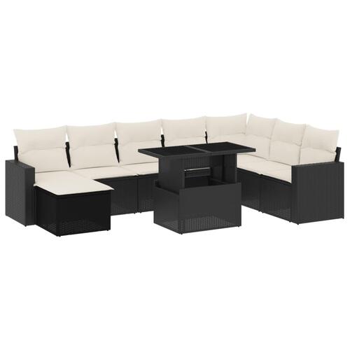 Sofasæt til haven 9 dele med hynder polyrattan sort
