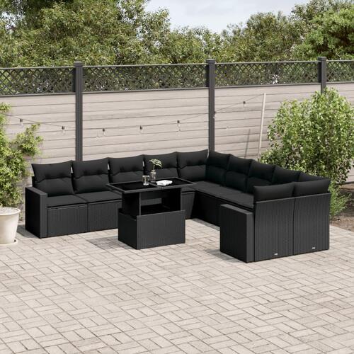 Sofasæt til haven 11 dele med hynder polyrattan sort