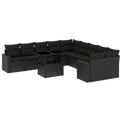 Sofasæt til haven 11 dele med hynder polyrattan sort
