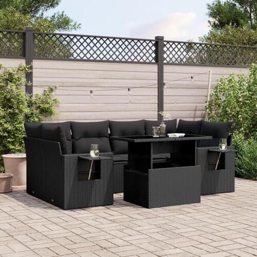 Sofasæt til haven 7 dele med hynder polyrattan sort