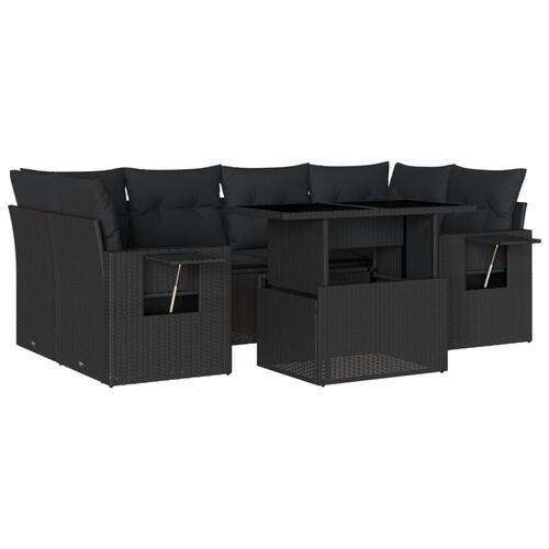 Sofasæt til haven 7 dele med hynder polyrattan sort