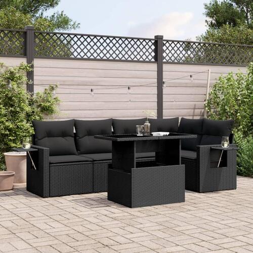 Sofasæt til haven 6 dele med hynder polyrattan sort