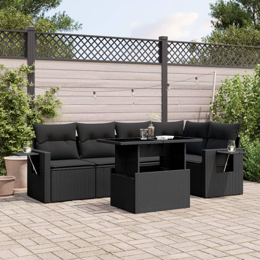 Sofasæt til haven 6 dele med hynder polyrattan sort