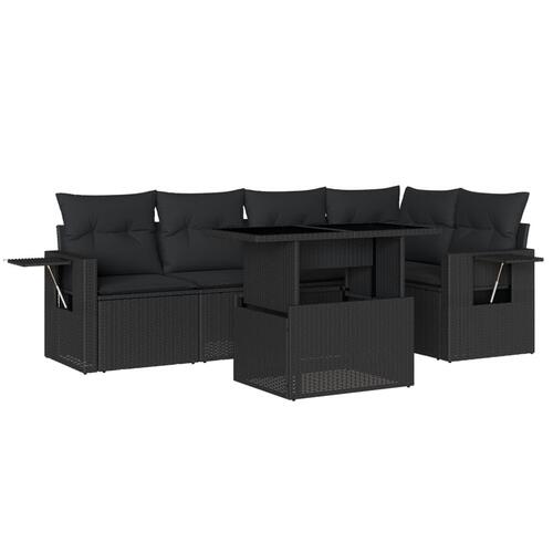 Sofasæt til haven 6 dele med hynder polyrattan sort