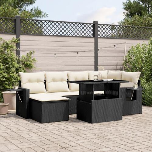 Sofasæt til haven 7 dele med hynder polyrattan sort