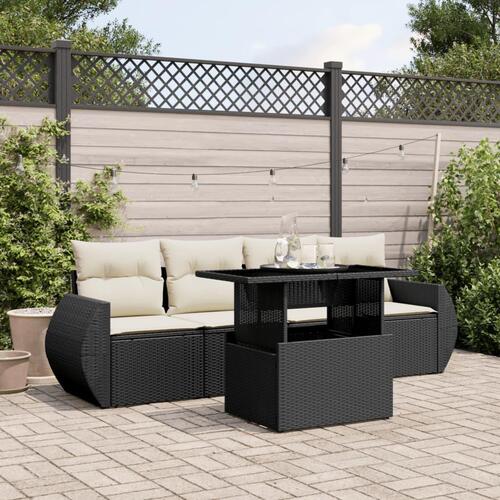 Sofasæt til haven 5 dele med hynder polyrattan sort