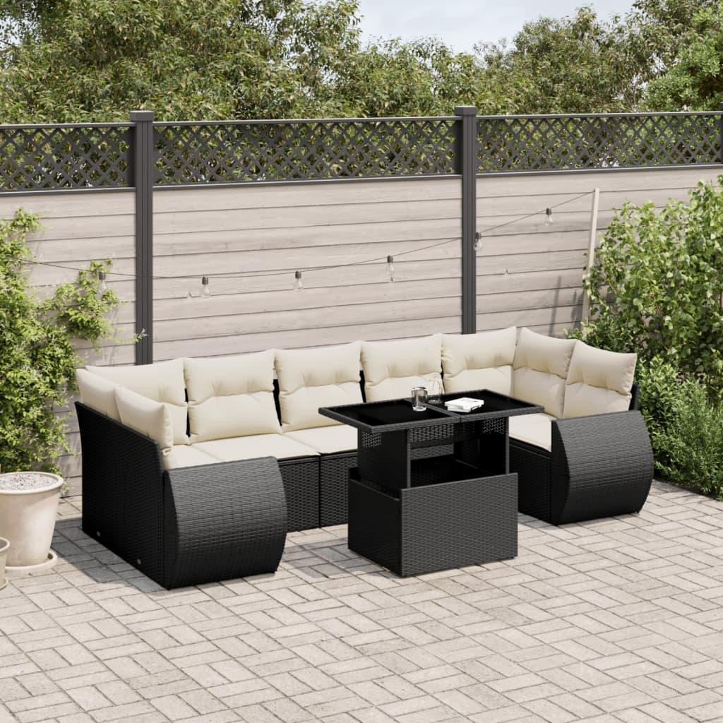 Sofasæt til haven 8 dele med hynder polyrattan sort