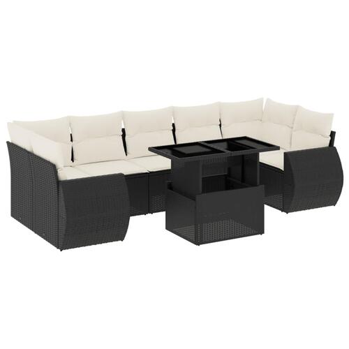 Sofasæt til haven 8 dele med hynder polyrattan sort