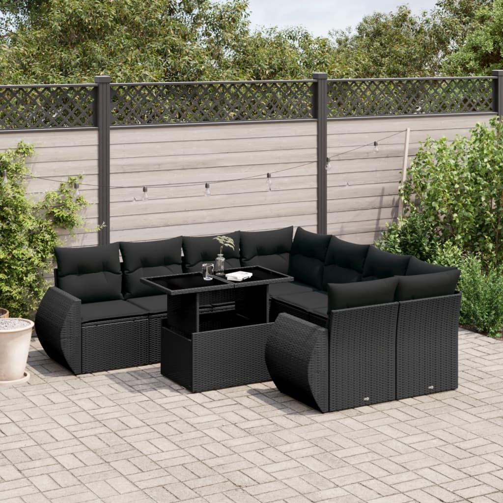 Sofasæt til haven 9 dele med hynder polyrattan sort