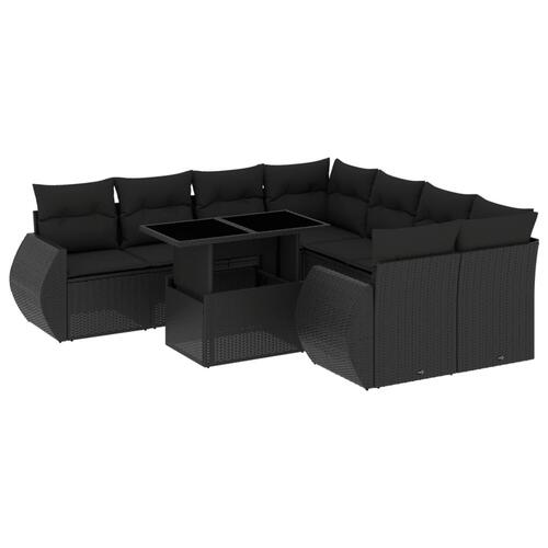 Sofasæt til haven 9 dele med hynder polyrattan sort