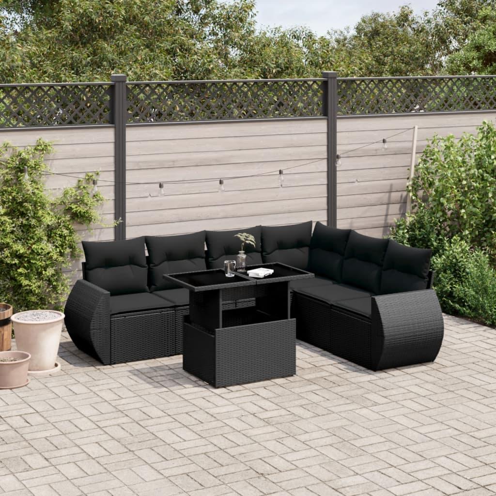 Sofasæt til haven 7 dele med hynder polyrattan sort