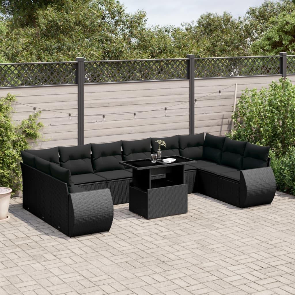 Sofasæt til haven 11 dele med hynder polyrattan sort