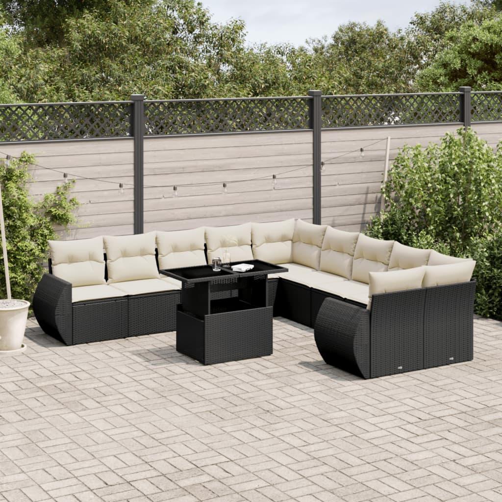 Sofasæt til haven 11 dele med hynder polyrattan sort