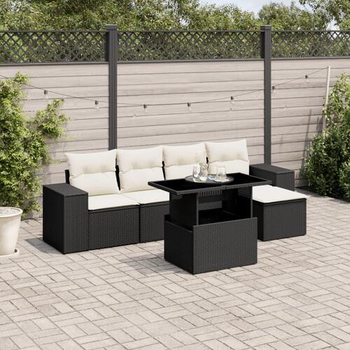 Sofasæt til haven 6 dele med hynder polyrattan sort