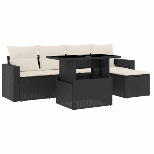 Sofasæt til haven 6 dele med hynder polyrattan sort