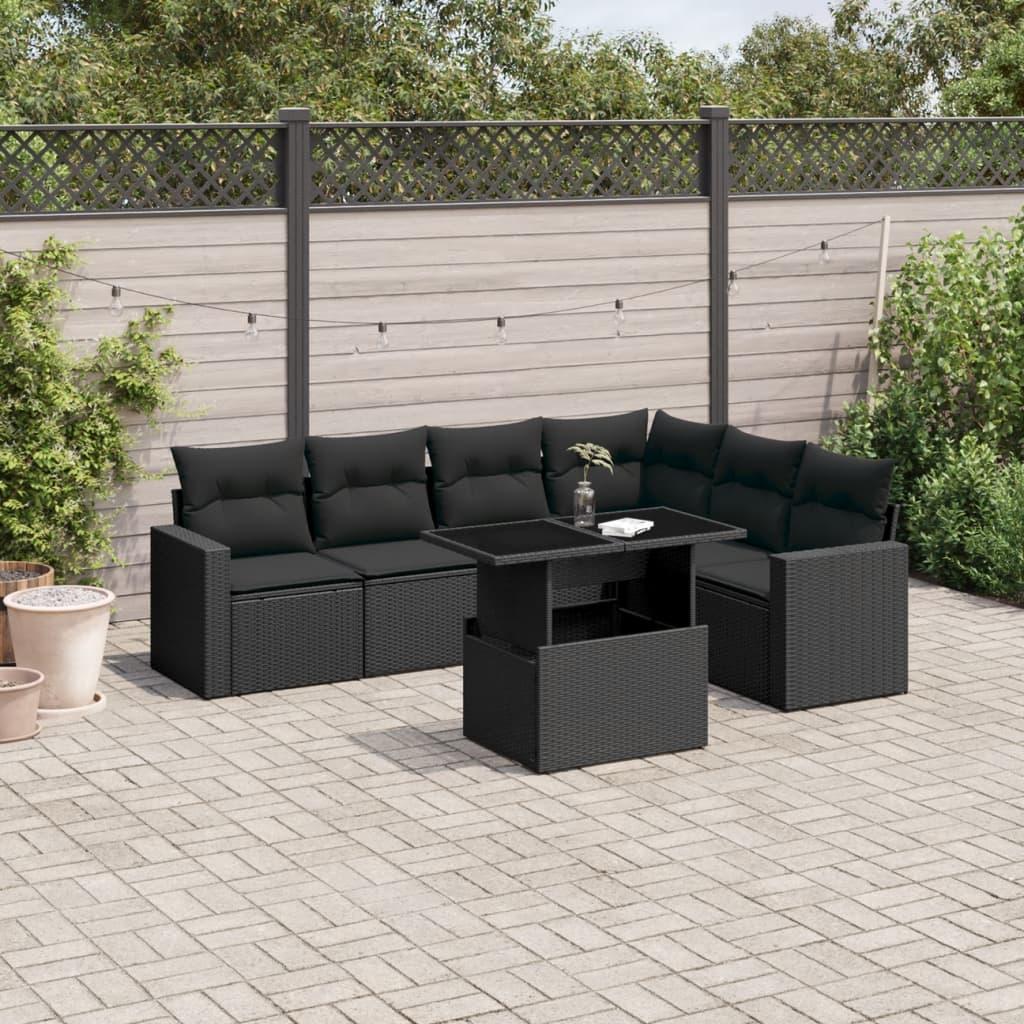 Sofasæt til haven 7 dele med hynder polyrattan sort