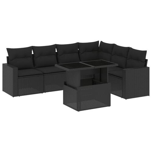 Sofasæt til haven 7 dele med hynder polyrattan sort