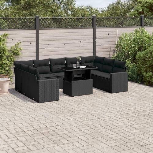Sofasæt til haven 10 dele med hynder polyrattan sort