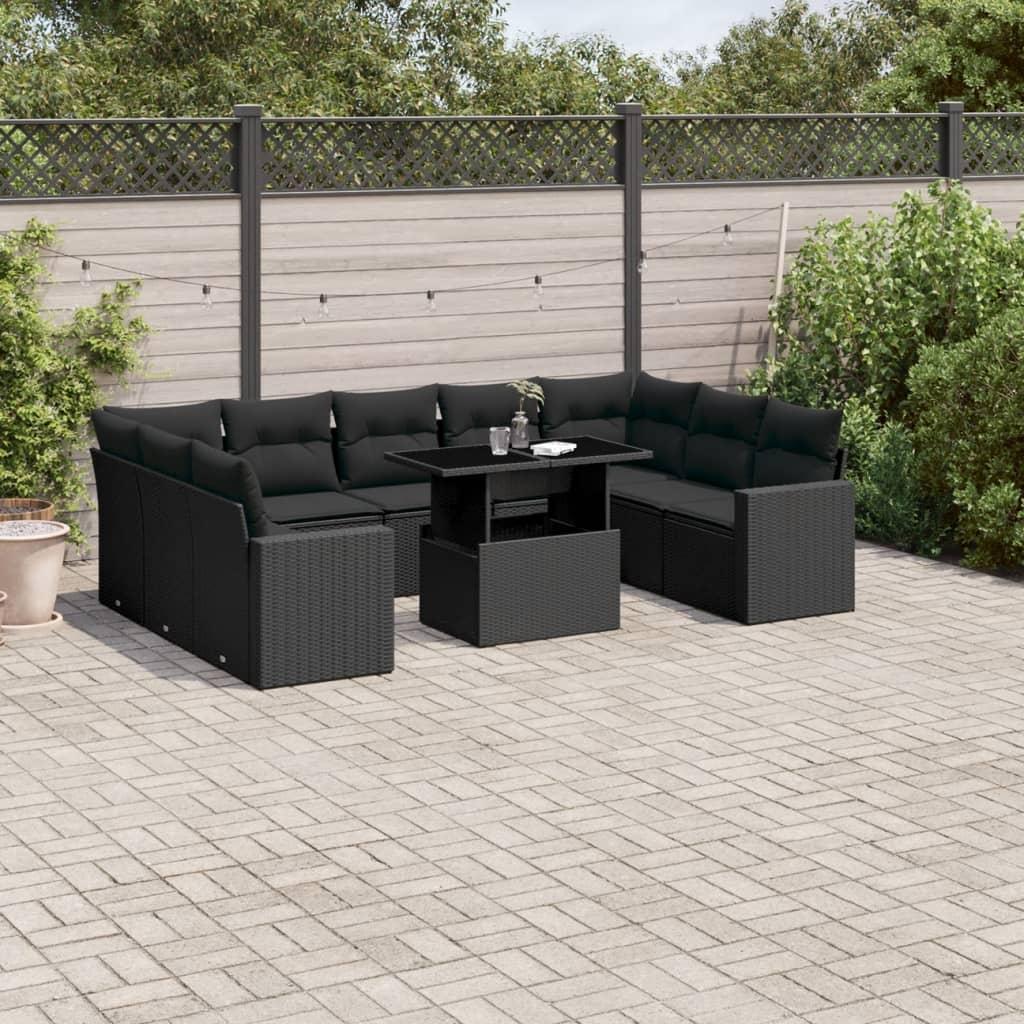 Sofasæt til haven 10 dele med hynder polyrattan sort
