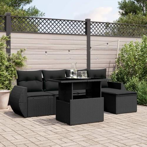 Sofasæt til haven 6 dele med hynder polyrattan sort
