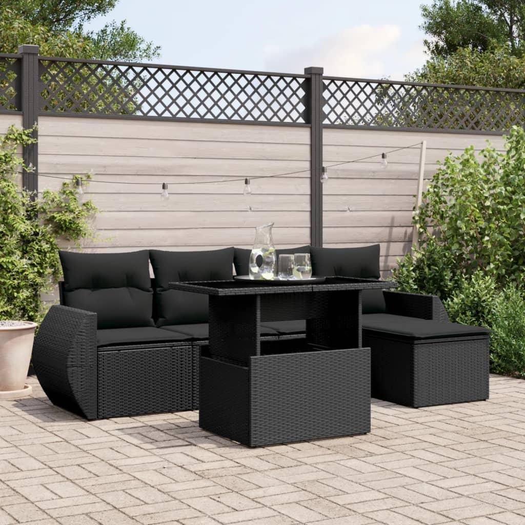 Sofasæt til haven 6 dele med hynder polyrattan sort