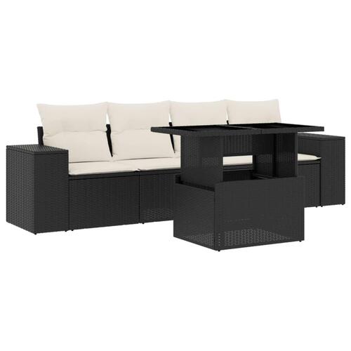 Sofasæt til haven 5 dele med hynder polyrattan sort