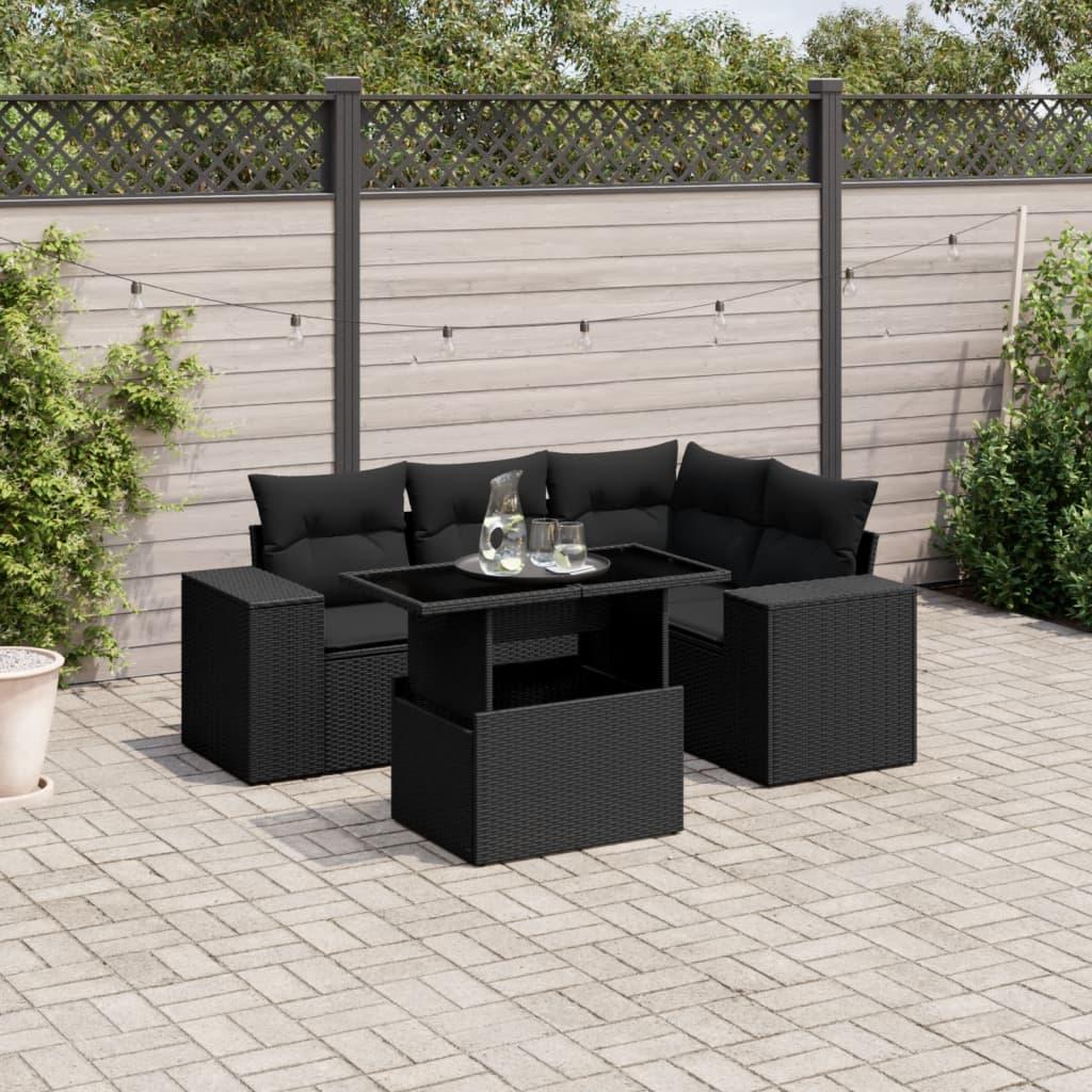 Sofasæt til haven 5 dele med hynder polyrattan sort billede