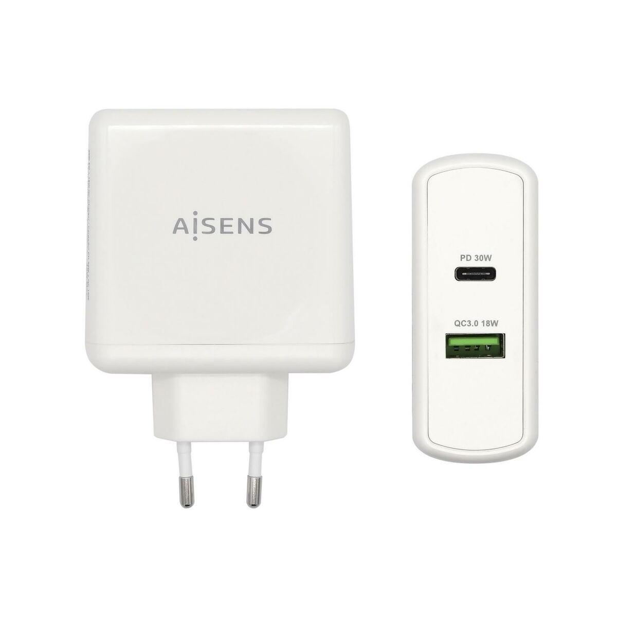 Aisens USB-vægoplader 57 W - USB-C PD + USB-A QC, hvid