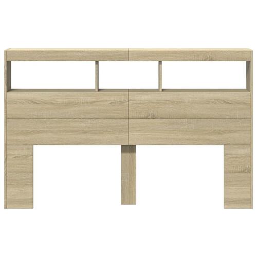 Sengegavl med opbevaring og LED-lys 160x17x102 cm sonoma-eg