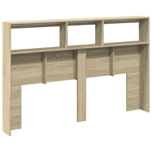 Sengegavl med opbevaring og LED-lys 160x17x102 cm sonoma-eg