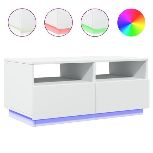 Sofabord med LED-lys 90x49x40 cm hvid