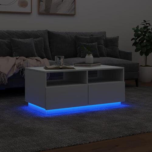Sofabord med LED-lys 90x49x40 cm hvid