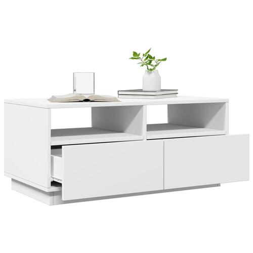 Sofabord med LED-lys 90x49x40 cm hvid