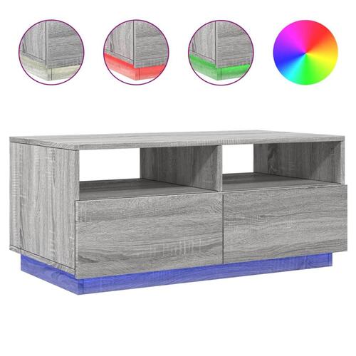 Sofabord med LED-lys 90x49x40 cm grå sonoma-eg