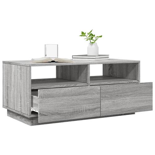 Sofabord med LED-lys 90x49x40 cm grå sonoma-eg
