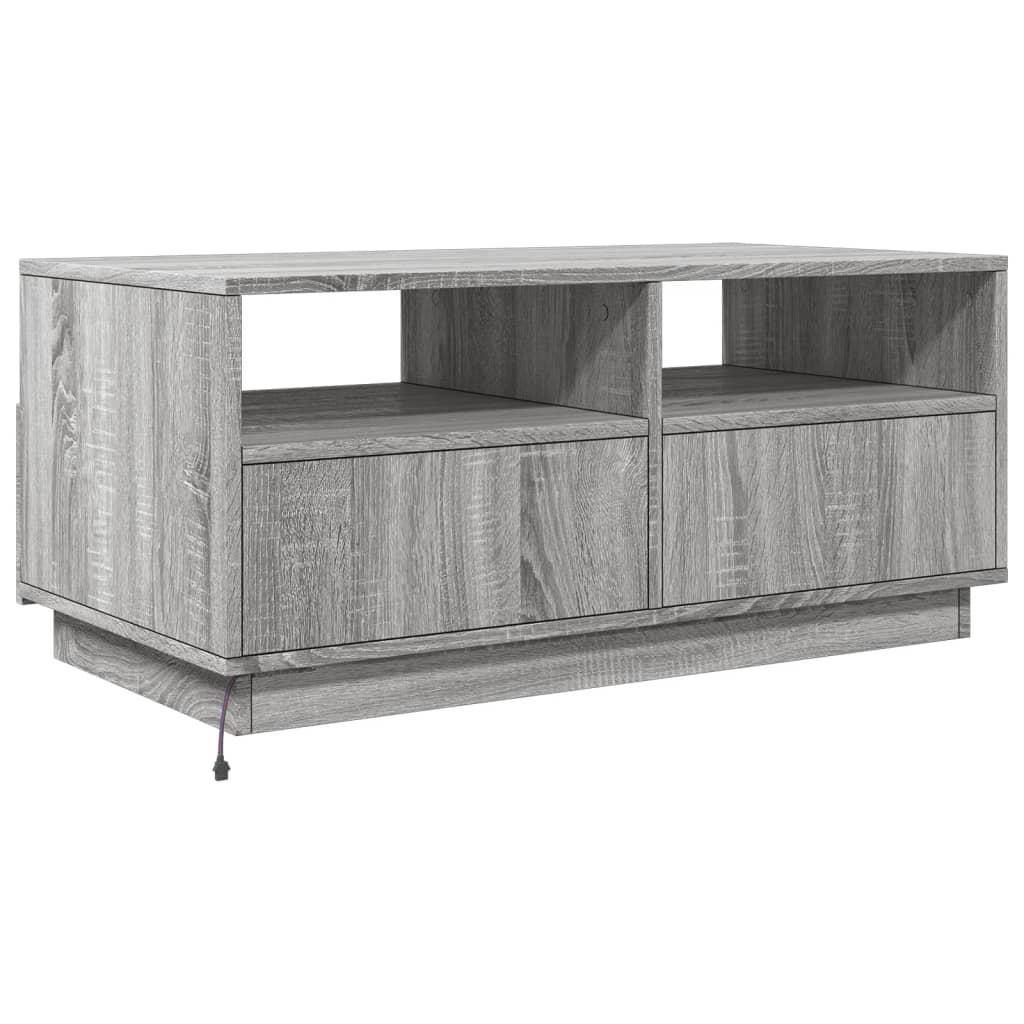 Sofabord med LED-lys 90x49x40 cm grå sonoma-eg