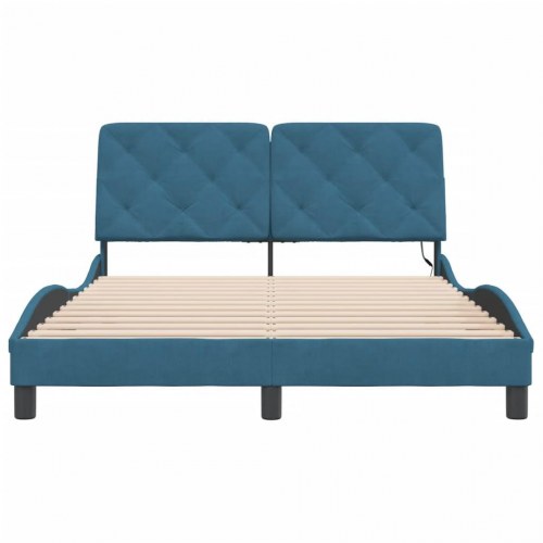 Sengeramme med LED uden madras 140 x 200 cm - blå velour